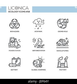 - L'écologie moderne noir et blanc simple ligne icons set Illustration de Vecteur