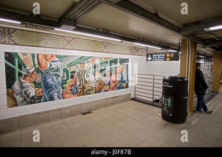 L'art du métro sur la mezzanine de la 36th Street station du BMT, Quatrième Avenue ligne dans Sunset Park, Brooklyn, New York Banque D'Images