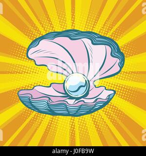 Ouvrir un coquillage avec perle. Trésor de la mer, joyau. Comic cartoon illustration vecteur rétro pop art Illustration de Vecteur