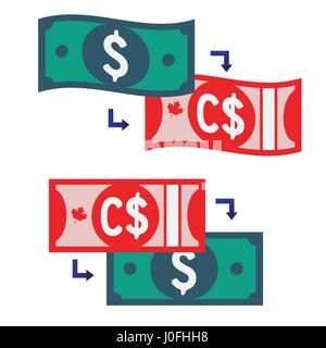 De change du dollar canadien et américain avec des billets de banque Illustration de Vecteur