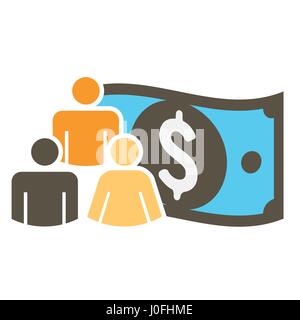 Les gens qui travaillent ensemble pour financer différentes idées en ligne avec l'icône d'argent Illustration de Vecteur