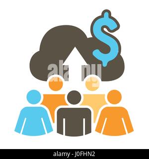 Les gens qui travaillent ensemble pour financer différentes idées en ligne avec l'icône d'argent Illustration de Vecteur