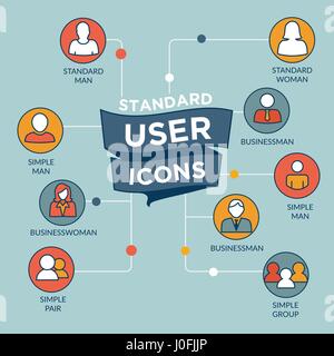 L'icône d'utilisateur standard défini avec les hommes, les femmes, et plusieurs personnes Illustration de Vecteur