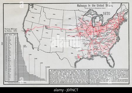 Chemins de fer des États-Unis, 1870, une carte montrant la croissance des chemins de fer Banque D'Images