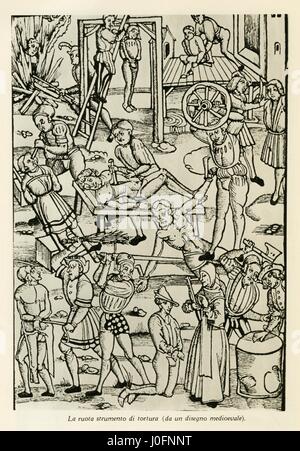 La roue comme un instrument de torture, à partir d'une conception médiévale Banque D'Images