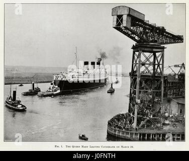 La Reine Marie de Clydebank laissant le 24 mars 1936. Un quadruple-liner vis Banque D'Images