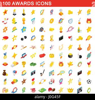 Prix 100 icons set, style 3D isométrique Illustration de Vecteur