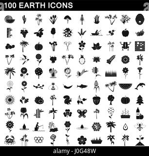 100 icônes de la terre ensemble, le style simple Illustration de Vecteur