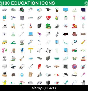 L'éducation 100 icons set, cartoon style Illustration de Vecteur