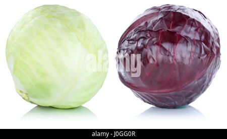 Légumes chou blanc et rouge isolé sur fond blanc Banque D'Images