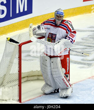 Chomutov, République tchèque. 12 avr, 2017. Francouz gardien Pavel (CZE) en action au cours de l'Euro Hockey Challenge match République tchèque contre la Norvège à Chomutov, République tchèque, le 12 avril 2015. Credit : Libor Zavoral/CTK Photo/Alamy Live News Banque D'Images