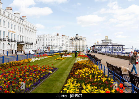 Eastbourne, Royaume-Uni. 13 avril 2017. Météo au Royaume-Uni. Les gens admirent les fleurs dans les jardins Carpet lors d'une matinée lumineuse mais trouble à Eastbourne, East Sussex, Royaume-Uni crédit: Ed Brown/Alay Live News Banque D'Images