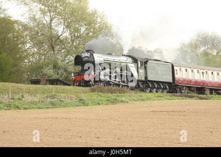 Sussex, UK. 13 avril 2017. Le célèbre train à vapeur Flying Scotsman rend son tout premier voyage à Sussex le long de la ligne Bluebell entre Sheffield Park et East Grinstead. Le train est en visite dans la ligne Bluebell pour le week-end de Pâques. Roland Ravenhill/Alamy Live News Banque D'Images