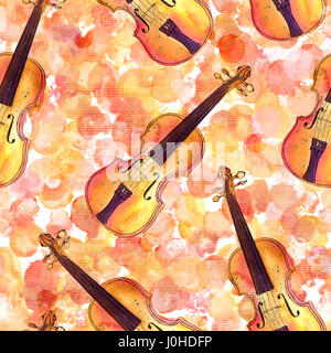 Modèle sans couture, violons sur aquarelle texture, Sheet Music Banque D'Images