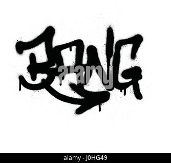 Tag graffiti bang pulvérisés avec fuite dans le noir sur blanc Illustration de Vecteur