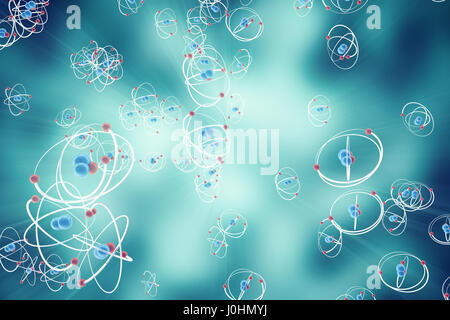 Résumé Contexte L'atome, illustration numérique de l'atome. Boules d'énergie rayonnante. Abstract atom close-up comme base scientifique, 3D Rendering Banque D'Images