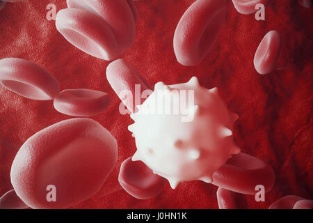 Globule blanc entre les globules rouges du sang, le débit de l'artère ou de la veine insice, 3D Rendering Banque D'Images