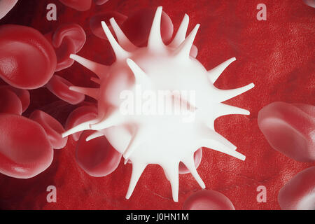 Globule blanc entre les globules rouges du sang, le débit de l'artère ou de la veine insice, 3D Rendering Banque D'Images