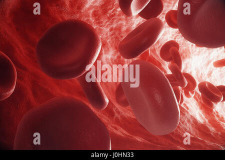 Les globules rouges en veine ou artère, à l'intérieur à l'intérieur d'un organisme vivant, 3D Rendering Banque D'Images