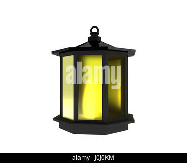 Black lantern avec la lumière sur blanc isolé dans l'image de rendu 3D Banque D'Images