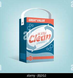 Boîte de poudre à laver, Publicité et emballage vintage concept consommation Illustration de Vecteur