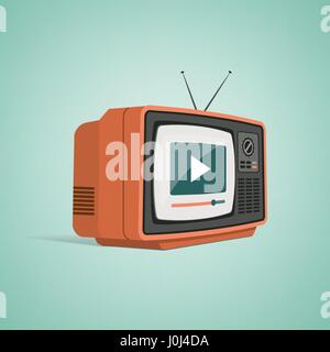 Vintage tv avec une diffusion en continu de l'antenne de télévision et vidéo, smart concept connexion Illustration de Vecteur