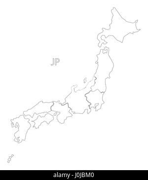 Japon Aperçu carte silhouette illustration avec les régions Illustration de Vecteur
