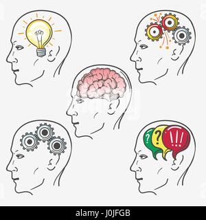 Illustration du cerveau de la tête. La pensée, idée nouvelle, la recherche d'idées, la résolution de problèmes etc. Vector illustration Illustration de Vecteur