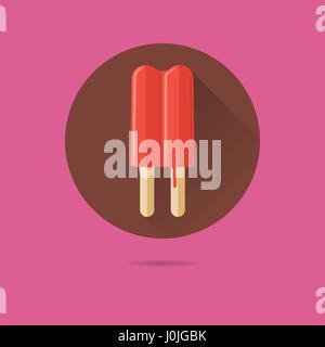 Double fraise crème glace lolly modèle plat long shadow icône vecteur Illustration de Vecteur