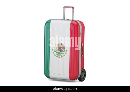 Mexique travel concept, valise avec drapeau mexicain. Le rendu 3D Banque D'Images