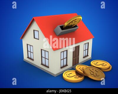 Illustration 3d de maison générique sur fond bleu avec coins Banque D'Images