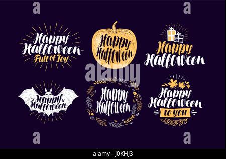 Happy Halloween, jeu d'étiquettes. Maison de vacances symbole ou logo. Le lettrage, calligraphie vector illustration Illustration de Vecteur