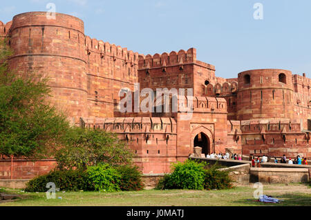 Fort Rouge d'Agra, Amar Singh Gate, l'Inde, Uttar Pradesh Banque D'Images