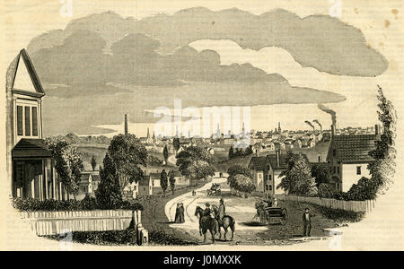 Gravure 1854 anciens, 'View de Charlestown, Massachusetts vus de Somerville." Source : gravure originale. Banque D'Images