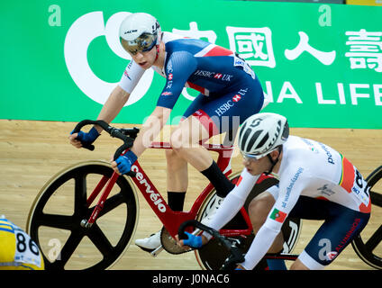 Hong Kong, Chine. 14 avr, 2017. La société britannique Mark Stewart participe à la course aux points hommes finale dans le cyclisme sur piste Championnats du monde à Hong Kong Crédit : Jayne Russell/Alamy Live News Banque D'Images