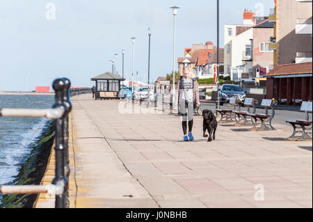 West Kirby, Wirral, UK. 15 avril, 2017. Sur le front de mer de vent, et bien que frais, et un peu nuageux, le soleil est de retour pour le week-end de Pâques, malgré les prévisions de pluie. Crédit : Paul Warburton/Alamy Live News Banque D'Images