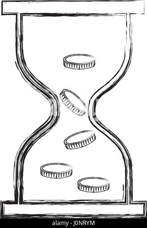 L'icône des pièces avec hourglass Illustration de Vecteur