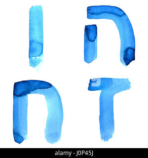 Aquarelle bleu lettres d'alphabet hébreu Banque D'Images