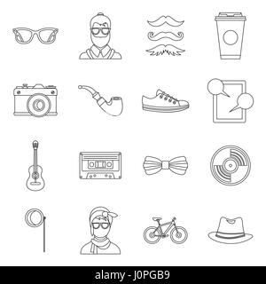 Icons set hippie style du contour, Illustration de Vecteur