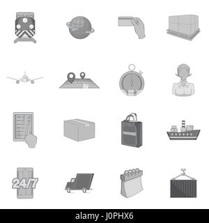 Logistics icons set, style monochrome noir Illustration de Vecteur