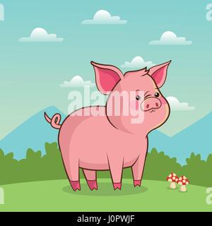 Piggy cute animal bébé au paysage. Illustration de Vecteur