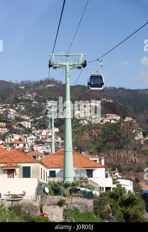 Les téléphériques de haut vol sur le flux de João Gomes Valley et le cap jusqu'à Monte, Funchal Banque D'Images