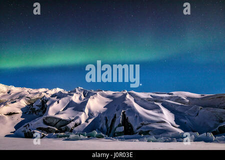 Northern Lights sur Russell Glacier, Kangerlussuaq, Cercle Arctique, Groenland, de l'Europe Banque D'Images