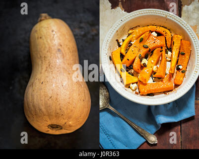 Diptyque de courge et citrouille rôties à la feta Banque D'Images