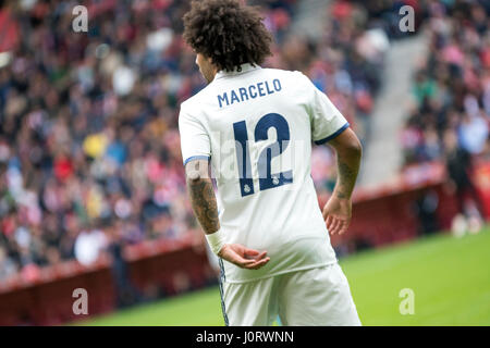 Gijon, Espagne. 15 avril, 2017. Marcelo Vieira (humains,Real Madrid) pendant le match de foot de la saison 2016/2017 de ligue espagnole "La Liga" entre Real Sporting de Gijón et Real Madrid au Stade Molinon le 15 avril 2016 à Gijon, Espagne. ©david Gato/Alamy Live News Banque D'Images