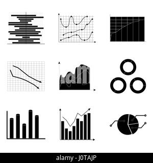 Noir blanc set cartes de l'économie et de l'analytics, vector illustration Banque D'Images