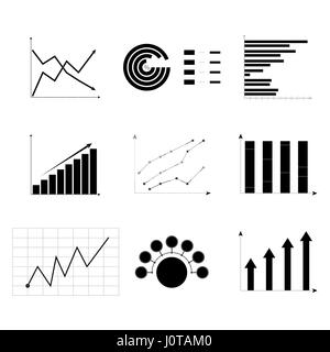 Ensemble de graphiques monochromes. L'icône de l'analyse bénéfice, collection de modèle de rapport, vector illustration Banque D'Images