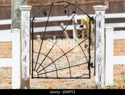 Décoration simple metal gate and white fence Banque D'Images