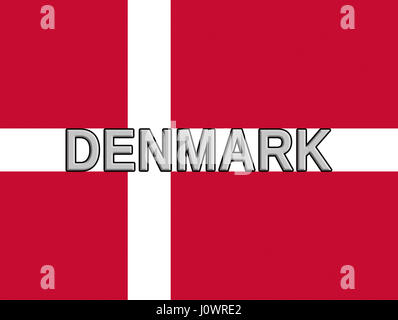 Illustration du drapeau national du Danemark avec le pays écrit sur le drapeau. Banque D'Images