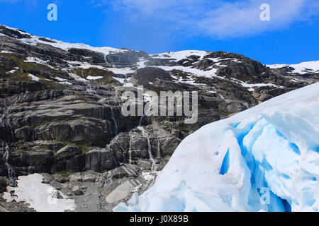 Vue rapprochée à Nigardsbreen Glacier dans le Parc National de Jostedalsbreen, Norvège Banque D'Images